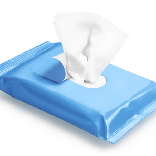 Blue wipes flow pack, isolated on white background